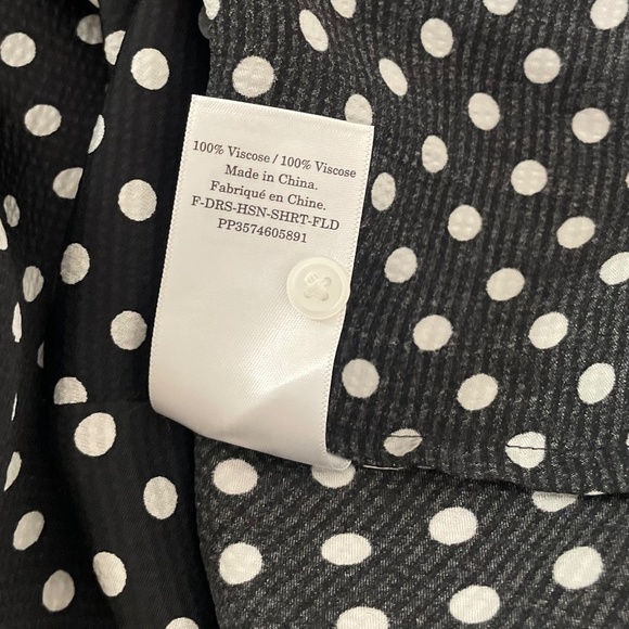 EVERLANE The Hammered Satin Shirt Dress Black Polka Dot Shirtdress Preppy Size 0 - Picture 14 of 15